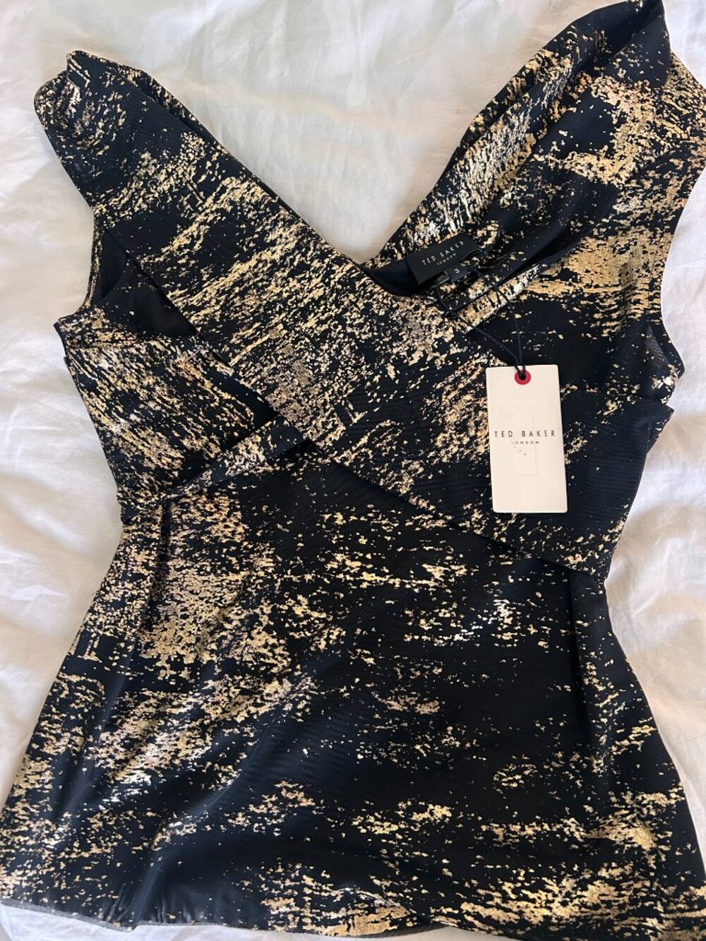 Ted Baker Talular Bardot Foil Mesh Silk Top - SIZE 3 - Picture 6 of 6
